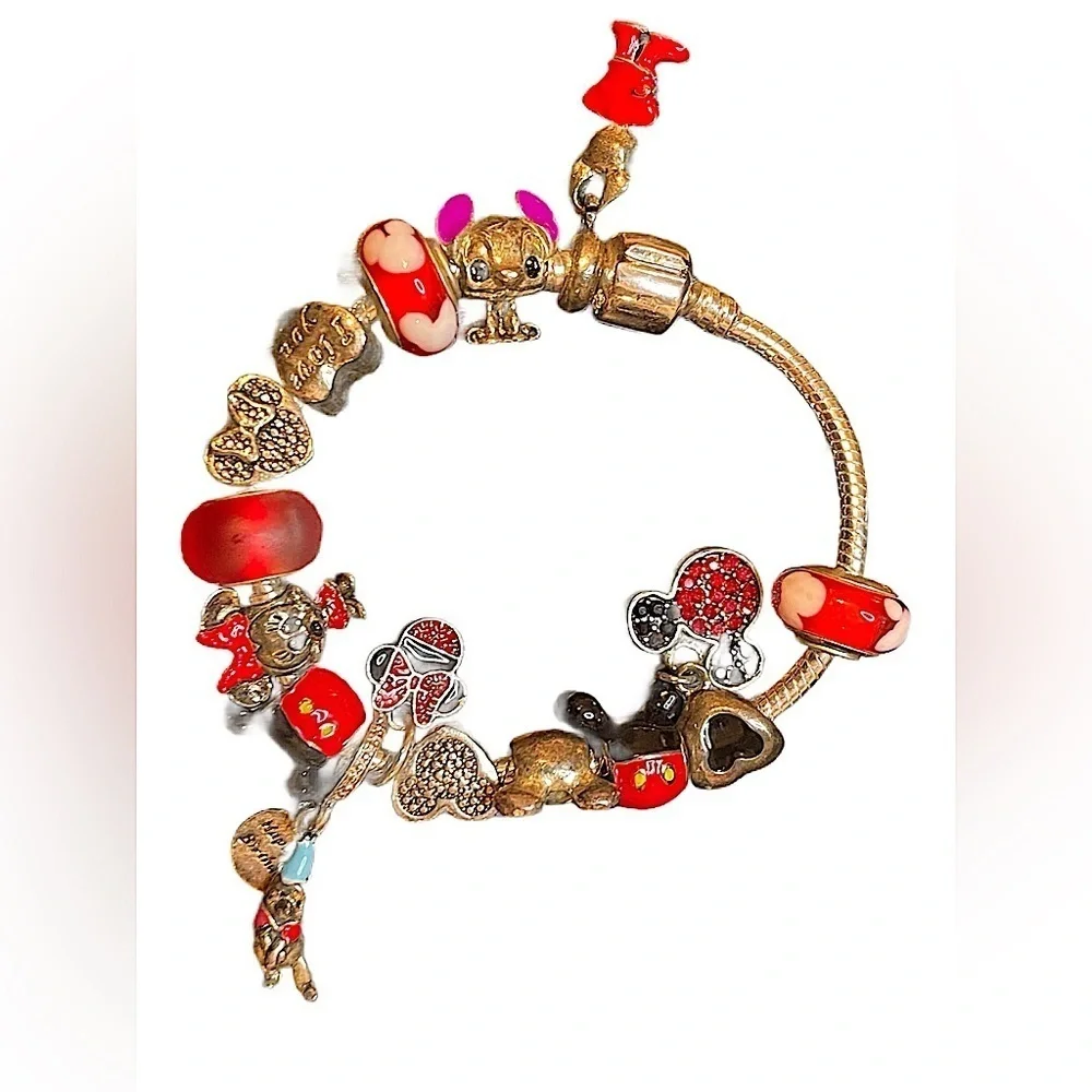 Disney silver red Charm Snake Chain Bracelet